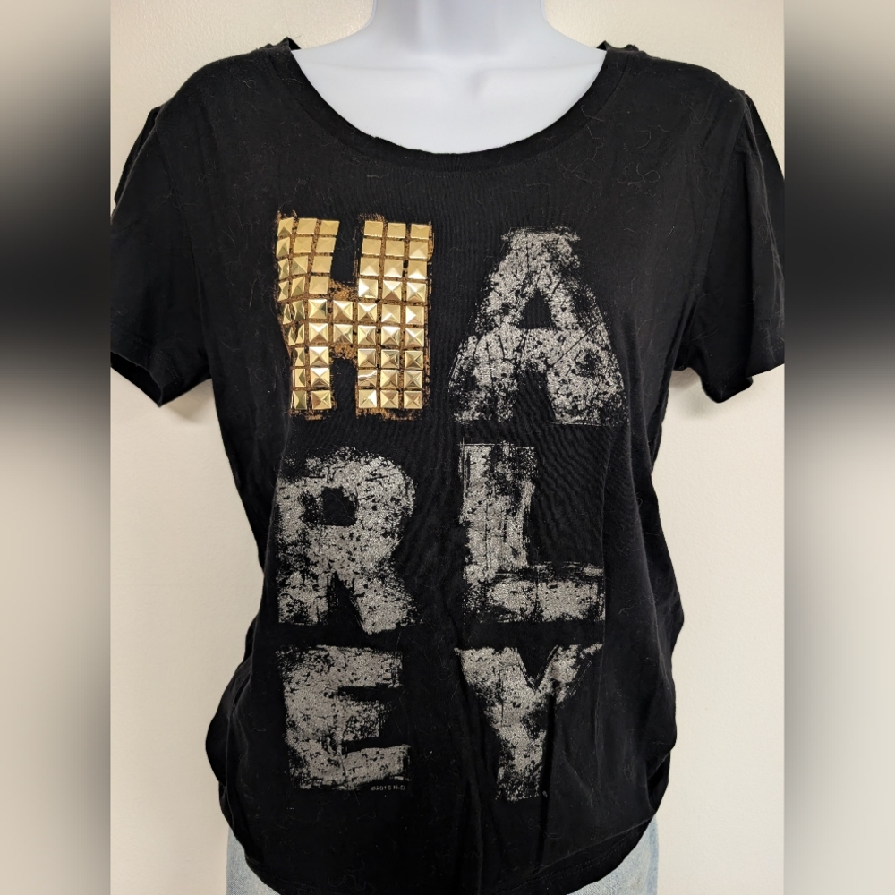 Harley Davidson Woman's Black with Gold Studs T-Shirt